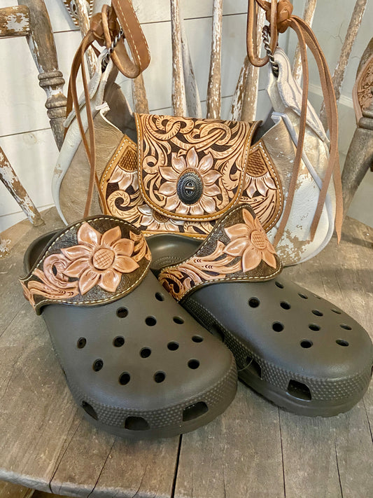 Crocs with handmade leather strap