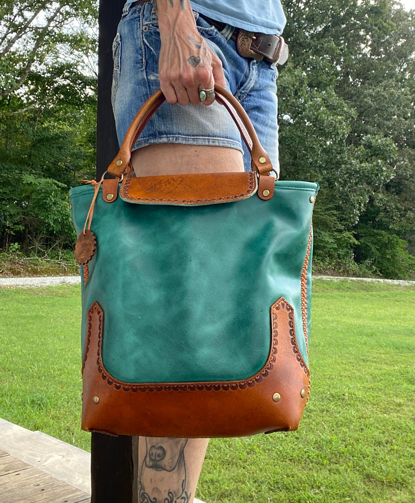 Turquoise convertible tote back pack
