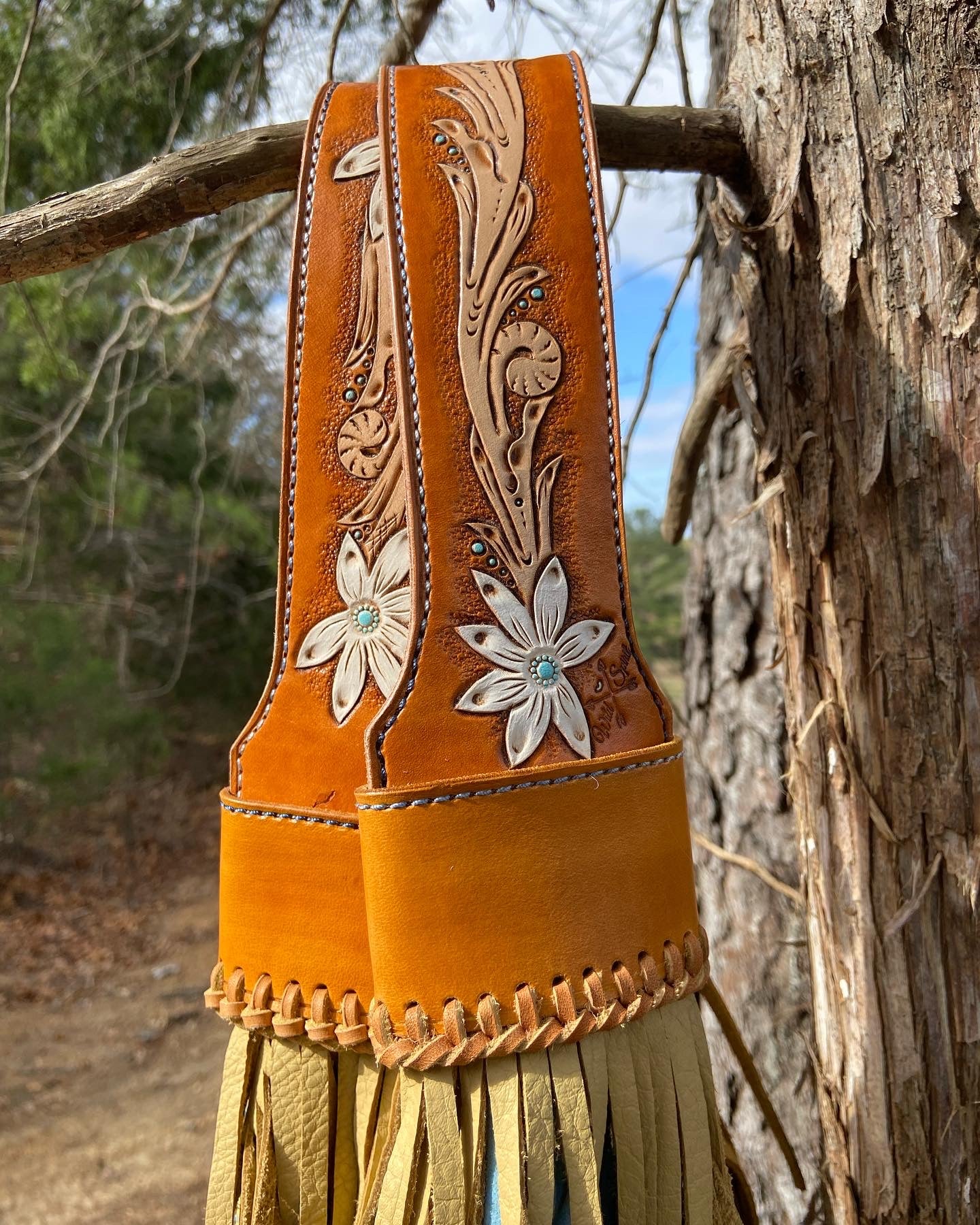 Ice blue suede fringe bag