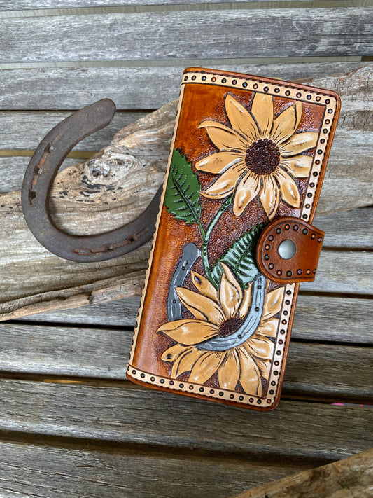 Sunflower horseshoe long wallet