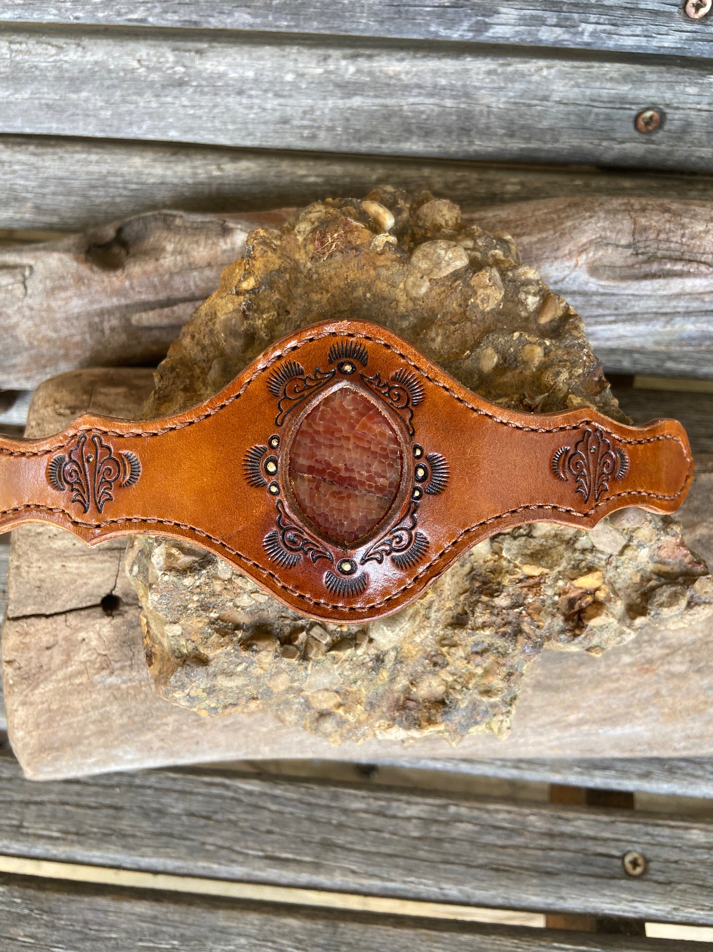 Crackle Agate Gemstone leather cuff