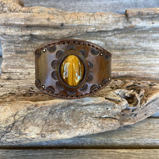 Tiger eye leather cuff