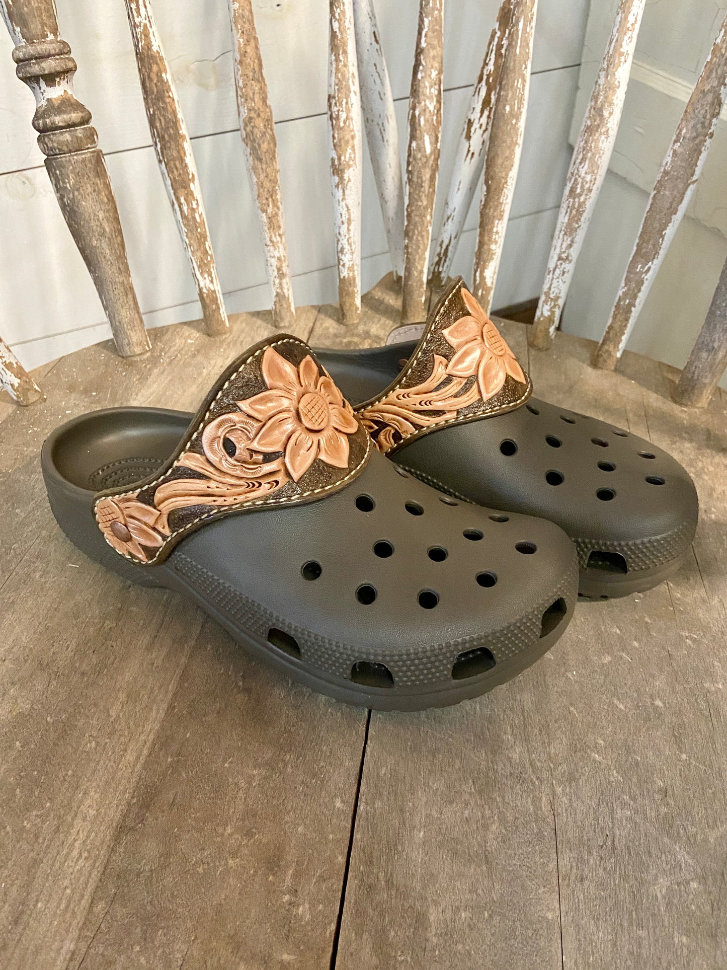 Crocs with handmade leather strap