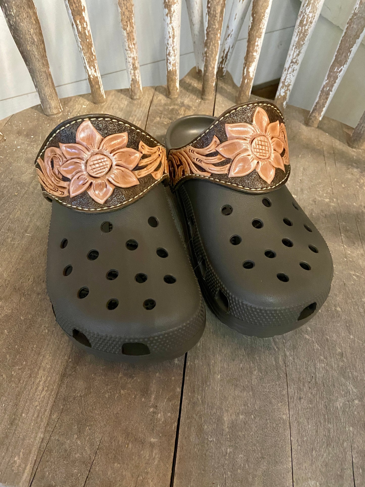 Crocs with handmade leather strap