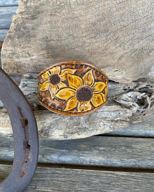 Sunflower leather cuff